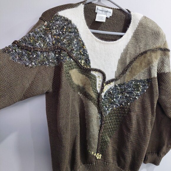 VINTAGE Franco Valeri Sequined Beaded Sweater, Size L - Picture 2 of 10